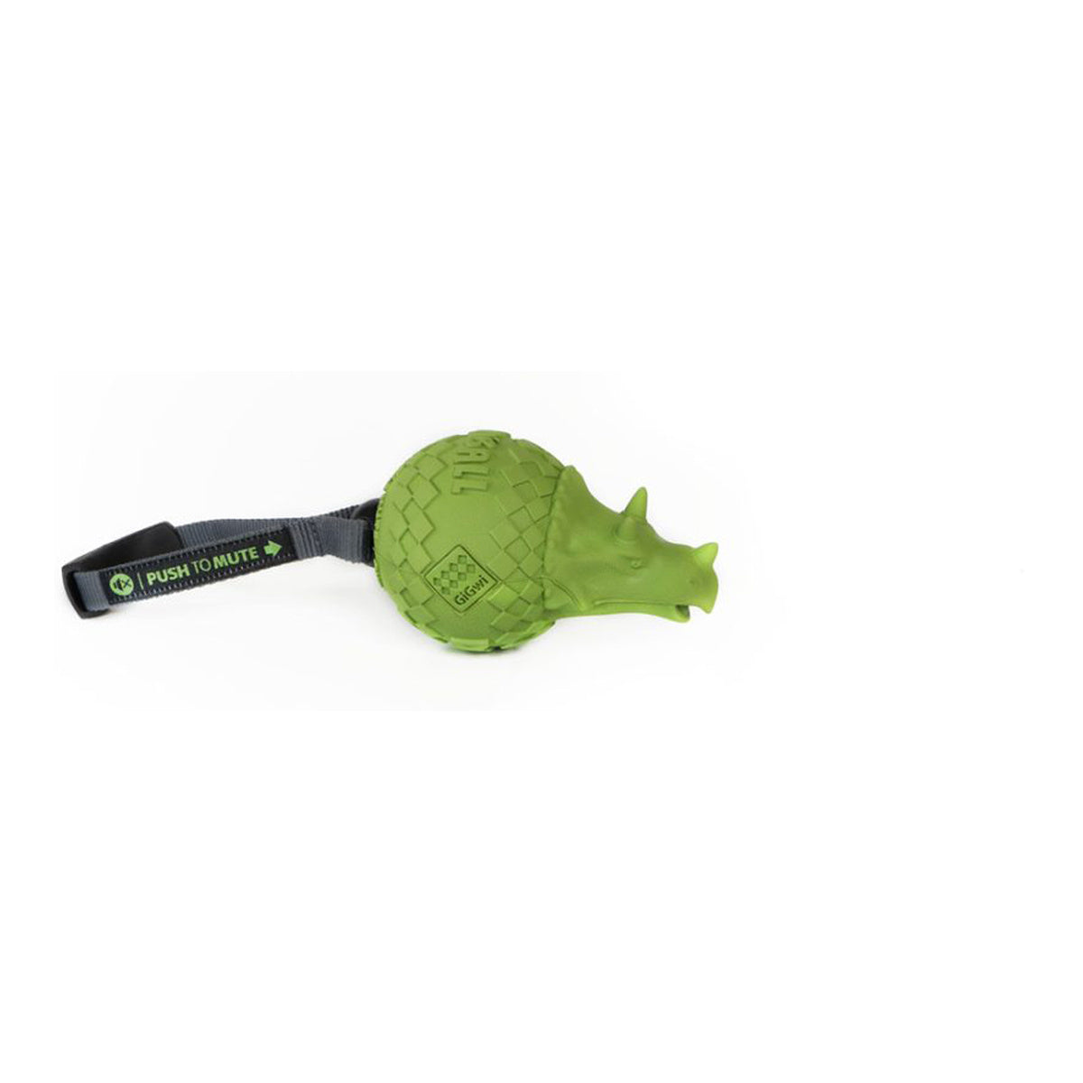 Gigwi Dinoball Triceratops Push to Mute Dog Toy (Green)