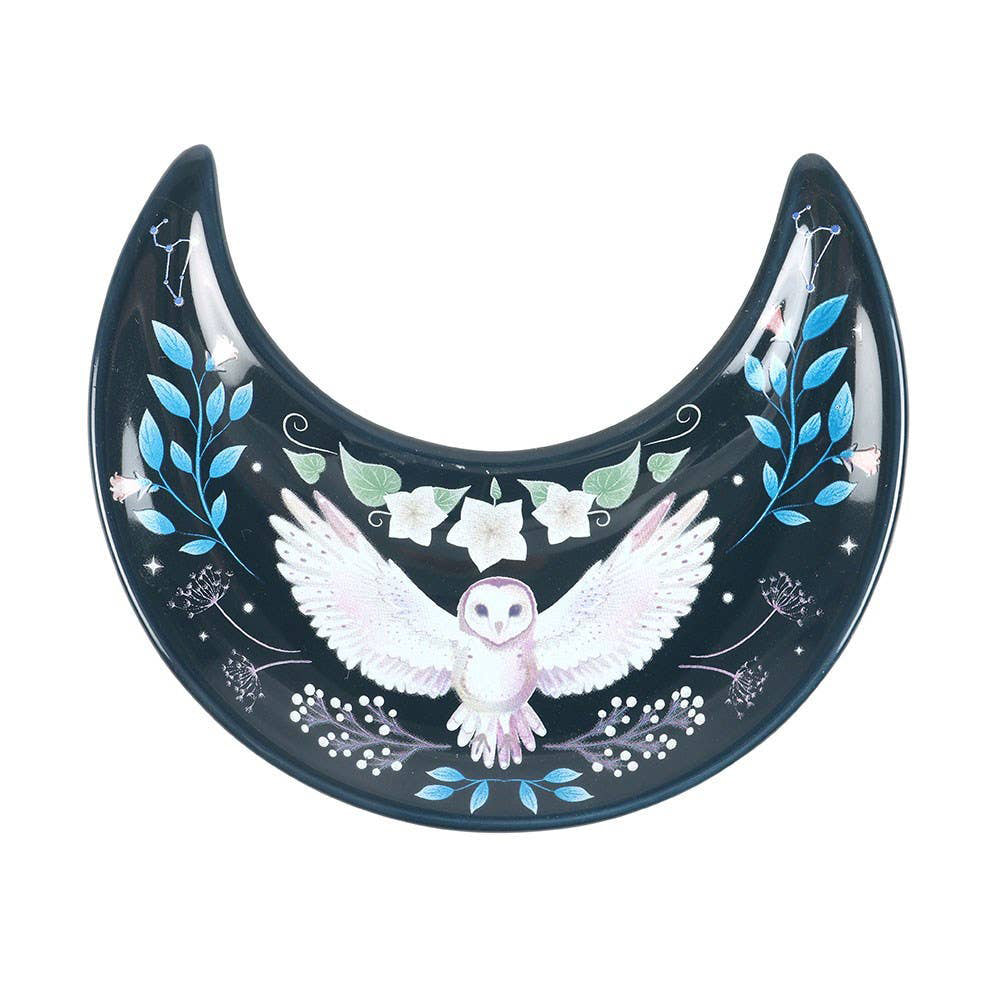 Crescent Moon Night Owl Ceramic Trinket Dish